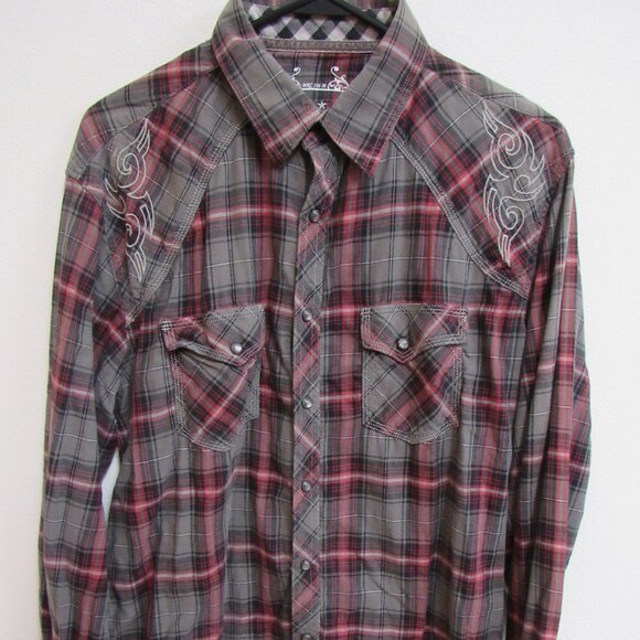 Wrangler Rock 47 Multicolor Plaid Long Sleeve Pearl Snap Western Shirt Large - Picture 1 of 6